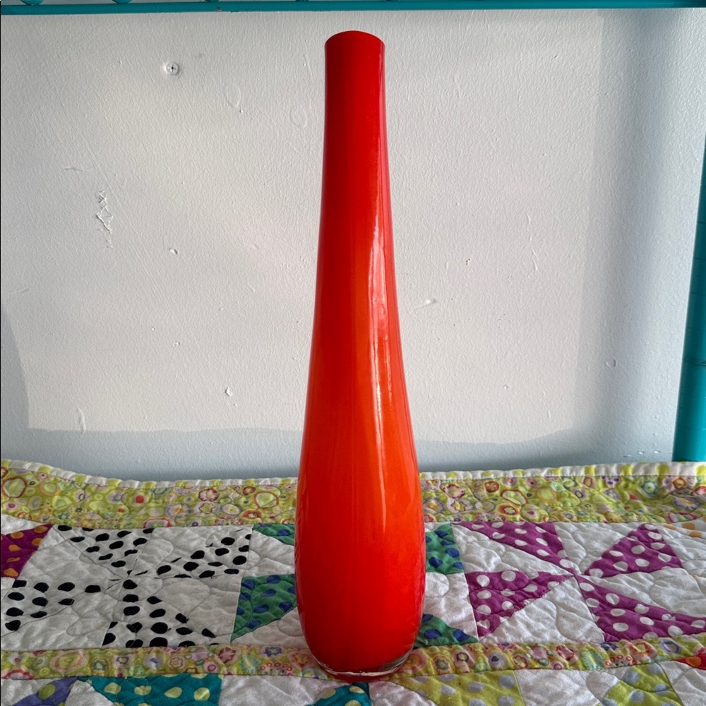 Vintage 1980s Orange Handblown Glass Bud Vase French Souffle a la Bouche - Picture 3 of 5